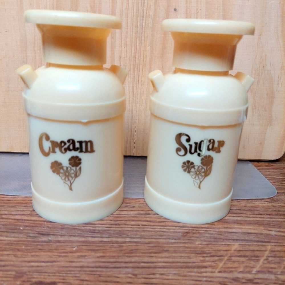 Vintage 60s DM Plastics Miniature Milk Can Replica Cream and Sugar Dispenser Set
